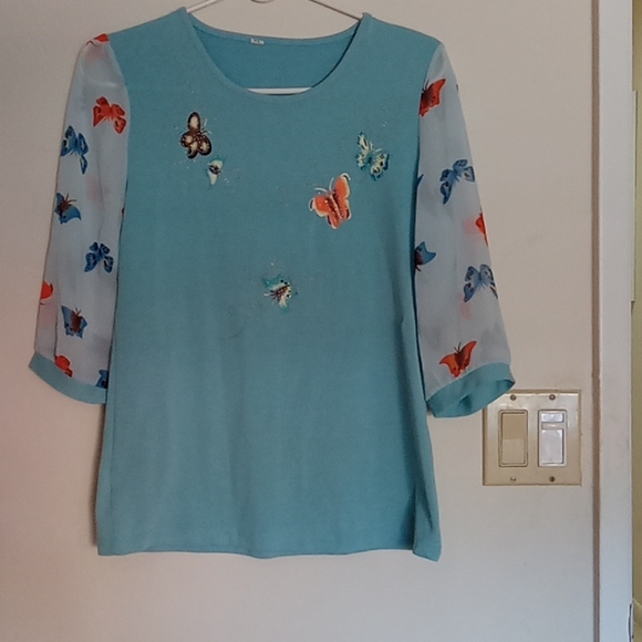 Butterfly top sheer sleeves large medium - Picture 1 of 2